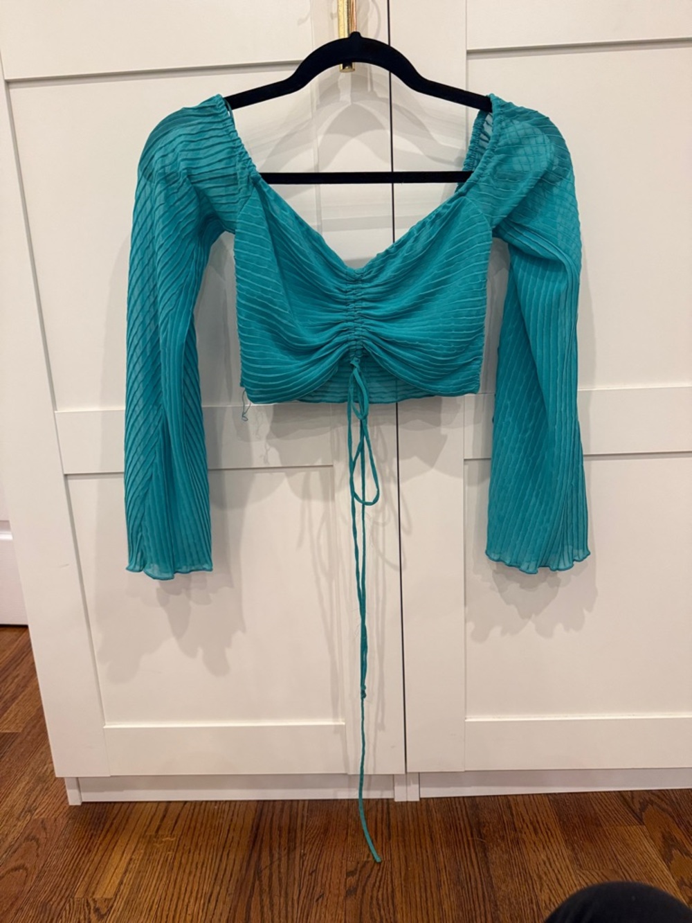 Zara Turquoise Ruched Long Sleeve Crop Top